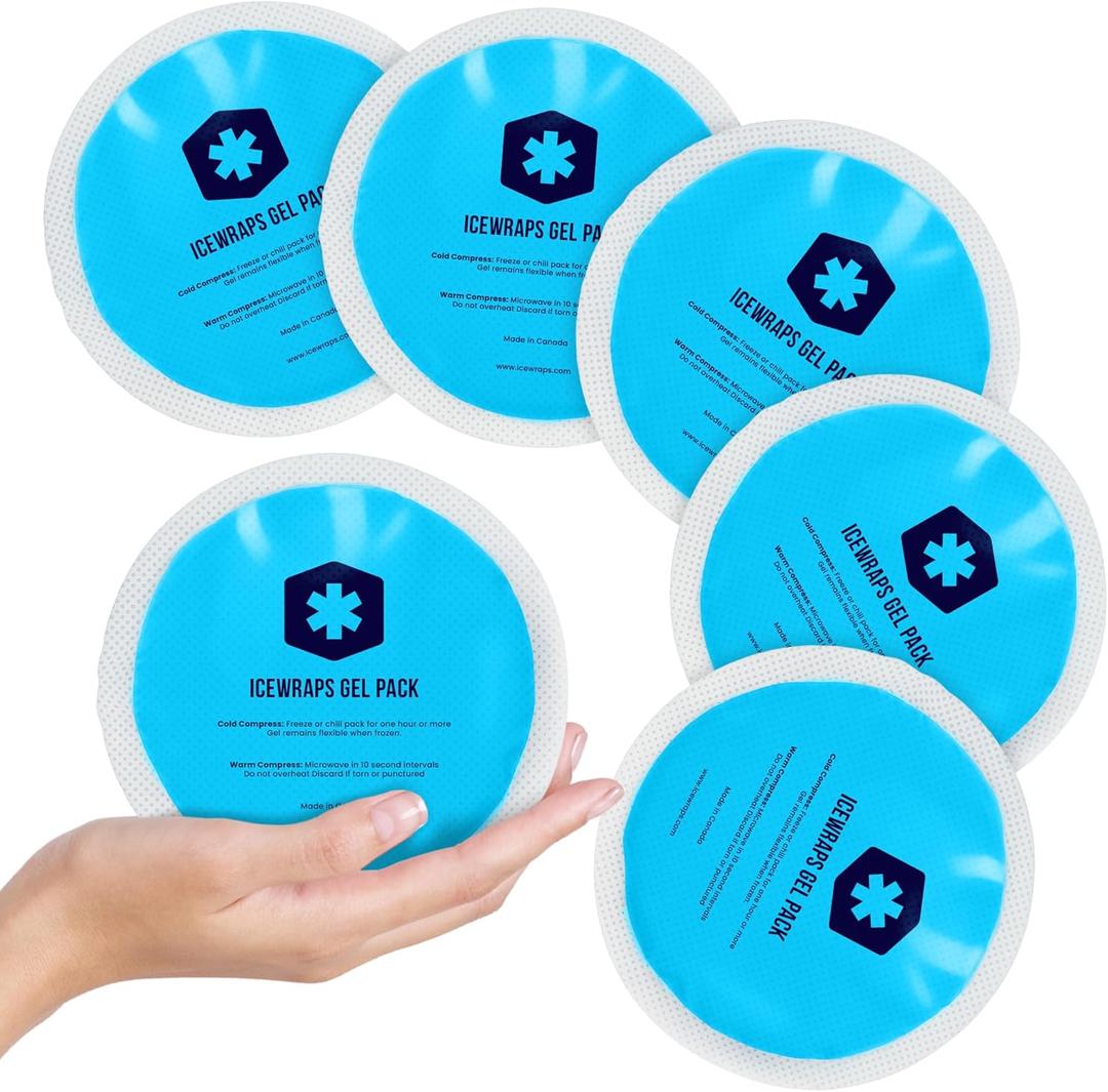 ICEWRAPS Reusable Round Ice Packs for Injuries, Hot & Cold Gel Therapy Packs, Soft & Flexible Compress for Pain Relief and Recovery, Pack of 5, Blue, FSA-HSA Eligible