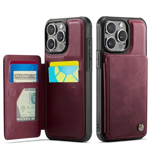 Vinich for iPhone 15 Pro Max Wallet Case with Card Holder, RFID Blocking Credit Slots Kickstand Shockproof Phone Cover Fit for iPhone 15 Pro Max 6.7" Burgundy