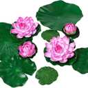 Fake Lily Pads, 10 PCS Artificial Lotus with Water Lily Pad, Realistic Water Floating Foam Lotuses Pads, Pink Artificial Floating Lotus Decor with Pad for Home Outdoor Ponds