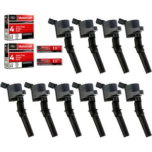 MAS Set of 10 Ignition Coils Pack DG508 & Motorcraft Platinum Spark Plugs SP479 Compatible with Ford E350 E450 F250 F350 F450 F550 Econoline Super Duty F53 6.8L V10 3W7Z-12029-AA AGSF-22W-MX