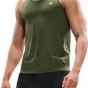 Nepest Mens Sleeveless Workout Running Tank Top Dry Fit Athletic Gym Sport Beach Muscle Bodybuilding Shirts (Large, Heather Army Green)