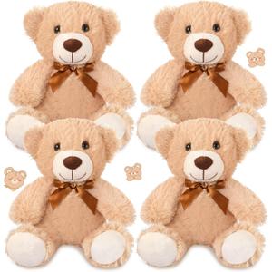 Civaner 4 Pack 14 Inches Teddy Bears Plush Stuffed Animals Cute Soft Bears Gifts Bulk for Women BFF Girlfriend(Light Brown)