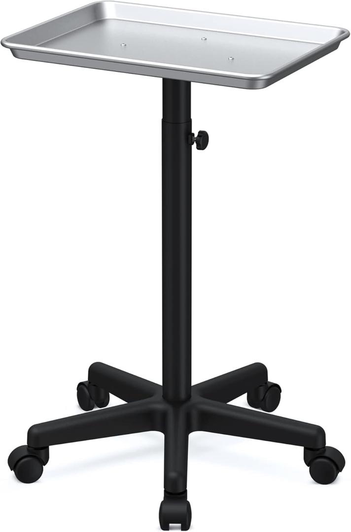 Premium Aluminum Instrument Salon Tray Tattoo Rolling Tray Station-Silver