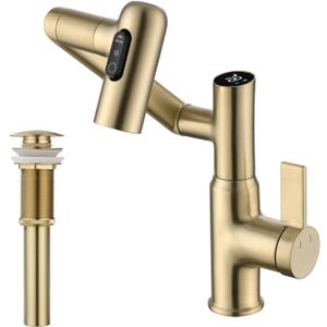 Lefton Rotatable Bathroom Faucet BF2204 with Pop-up Bathroom Sink Drain Stopper Without Overflow D01 (Contemporary, Brushed Gold)