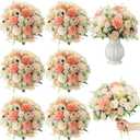 Tigeen 6 Bundles Artificial Bouquet Flowers Artificial Peonies Faux Roses Hydrangea Flowers Bouquet for Wedding Table Centerpiece Floral Vase Decor (Champagne)