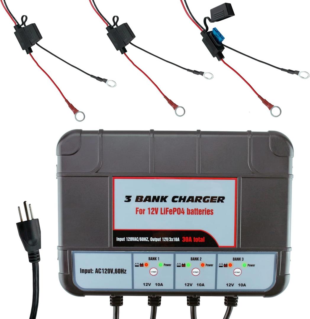Banshee Lithium LiFePO4 3 Bay 12v Smart Charger/Tender for Car Motorcycle Truck Boat Battery
