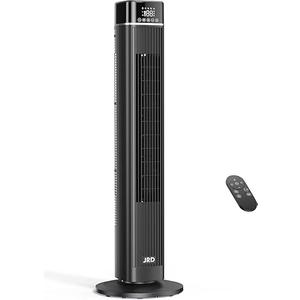 JRD Tower Fan, 90° Oscillating Fans with Remote, 40'' Quiet Cooling Fan with 3 Speeds,4 Modes,12H Timer, LED Display, 27ft/s Velocity, Bladeless Standing Fan Floor Fan for Bedroom Home Office Indoor