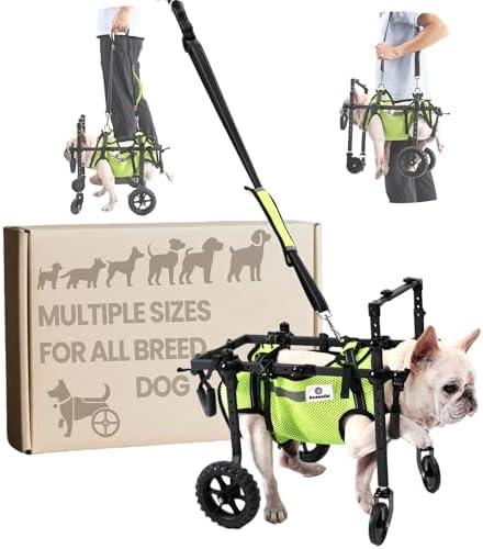 Dog Wheelchair for Back Legs, for All Breed Dog - Includes High-Visibility Vest, Leash & Sling Lift, for Arthritis, Paralyzed, Injured, or Disabled Dogs (4Wheels-S, for Small Breed Dog)