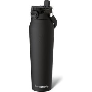 Frost Buddy 32oz Insulated Water Bottle with Straw & Chug Lid | Leak-Proof Stainless Steel | 24-Hours Cold | Sweat-Proof, Cup Holder Friendly | Ideal for Gym, Travel, Sports & Everyday Hydration (Black)