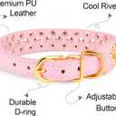 Epesiri Golden Spike Collar for Dogs, Gold Spiked Dog Collar, Durable PU Leather Studded Dog Collar with Leash, Funny Mushrooms Rivet  Pet Cat Adjustable Collar, Pink XXL
