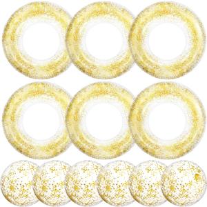 12 Pack Inflatable Pool Floats Set Include Swim Rings and Inflatable Beach Balls for Summer Party, 31 Inch & 16 Inch