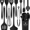Kitchen Utensils Set-12 Pieces Silicone Cooking Utensils Set Dishwasher Safe 392F Heat Resistant Spatula Set Nonstick Cookware (Black)