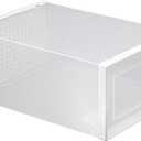 KALLORY Flip-on Shoe Cabinet Stackable Shoe Organizer Box with Transparent Cover Household Storage Container for Sneakers Sandals and Sports Shoes 12.99X9.05X5.51 Inch