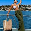 LOOKBOHO Women's Wide Leg Pants High Waisted Drawstring Loose Palazzo Pant Trendy Casual Flowy Beach Trousers with Pockets (Black, XL)