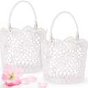 WILLBOND 2 Pieces Flower Girl Basket for Wedding Small White Basket with Handle for Wedding Girls Flower Petals Confetti 5.90 x 4.72 x 4.33 Inch(Classic Style)