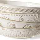 Artena Pasta Bowls, 50oz Large Salad Serving Bowls, 9.75'' Plates Bowls Set of 4, Big White Ceramic Soup Bowls for Kitchen, Embossment Shallow Dinner Bowl, Microwave Dishwasher Safe, Multiple Patterns