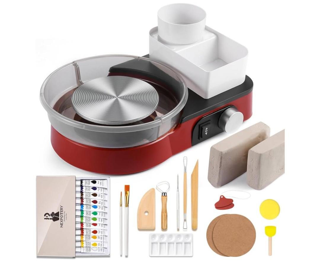 Pottery Wheel for Kids Adults and Beginners - Complete Pottery Set with 6" Turntable with Two-Way Rotation, 2.2lb Clay, Art Supplies Sculpting Tools, Craft Gifts for Teens Adults (Red)