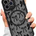AIGOMARA Case for iPhone 14 Pro Max [Compatible with MagSafe] Black Ribbon Bow Pattern Design Soft TPU Bumper Hard PC Back Anti-Fall Shockproof Protective Slim Magnetic Cover for Women Girls