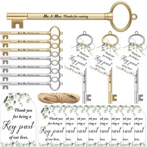 Patelai 50 Set Key Shaped Wedding Pens Gifts for Guests Bridal Shower Pens Bulk 0.5 mm Black Ink for Wedding Proposal Engagement Party