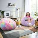 Fluffy Bean Bag Chair for Kids, 2.5FT Round Memory Foam Filled Bean Bag for Teens & Kids, Ultra Soft Faux Fur Fabric Bean Bag Chairs for Playroom, Living Room, Bedroom, Lavender (Small, Purple)