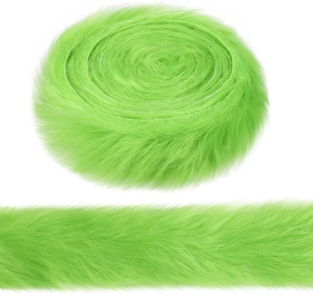 2 Inches Wide Christmas Faux Fur Ribbon Trim Fabric Roll for Christmas Tree Decor or Wreath Bows Craft, 3 Yards Long (Green,2 Inch)