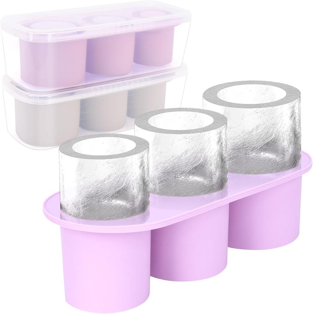 Cylindrical ice mold, Stanley Cup 30 oz to 40 oz ice tray, silicone hollow round ice cubes, covered freezer ice tray, suitable for whiskey, cocktails, baby food, BPA free. (Light Gray)