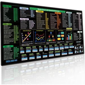 Excel Cheat Sheet Desk Pad (31.5x11.8in) - Extended Large Mouse Pad for Desk & Keyboard Mouse Mat with Shortcut Keys. Non-Slip XL Office Mat, Home Accessories & Gadgets for Men, Accountants