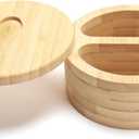 Bamboo Salt Cellar with Lid, 9oz Small Salt Bowl for Kitchen, Bamboo Salt and Pepper Bowls with Spoon, Salt Box for Food Storage Container