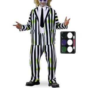 CICOCI Adult Black White Striped Costume For Men Suit Plus Size Halloween Cosplay Costume (Medium)