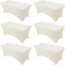 6-Pack Premium Cream Spandex Tablecloths for 6ft Rectangle Tables, Stain & Wrinkle-Resistant, Washable Stretch Polyester Fitted Table Cover for Weddings, Banquets, Trade Shows Events