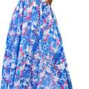 Womens Floral Flowy Wrap V Neck Midi Dress Short Sleeve Elastic Waist Casual Spring Summer Dresses for Women 2025 (Blue, XL)