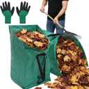 2PCS Leaf Collector, 53 Gallon Yard Waste Bags, Heavy Duty Foldable Lawn & Leaf Bags with 1 Pair Gloves, Reusable PP Large Yard Dustpan Garden Bag for Leaves Lawn Debris Trash