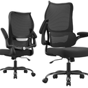 Office Chair Ergonomic Desk Chair - Comfy Mesh High Back Office Chair with Lumbar Support Wheel Home Desk Office Chairs Flip up Armrest Executive Rolling Swivel Task Computer Chair Black Silver