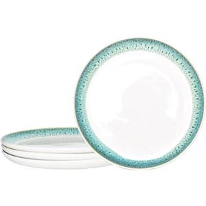 Bosmarlin Stoneware Dinner Plates, 10.5 inches, Set of 4 for Salad, Pasta, Dessert, Microwave and Dishwasher Safe (10.5 in, Turquoise Green)