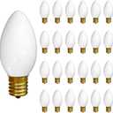 Oviejo 25 Pack C9 7W Christmas Light Bulbs, C9 White Incandescent Bulbs Replacement for Christmas String Lights, Holiday Ceramic Bulbs, 7 Watt, White