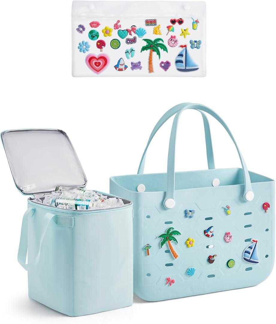 BAGSMART Beach Bag for Women, Water-resistant Rubber Tote Bag, Sandproof Vacation Essentials for Summer Swim Cruise Pool, Size: Large with cooler