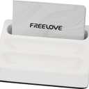 FREELOVE Desktop Card Holder, Concrete, Handmade, 3 Stair 3 Slots, Fits 30-50 Business Cards, Stone Weighted, Smooth Finish, Eva Base, Office Desk Organizer (White, Small)