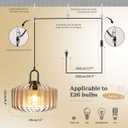Amber Plug in Pendant Light, Hanging Lamps for Living Room Plug in Glass Globe Pendant Light, Modern Plug in Cord Pendant Hanging Light with 14.7 ft Cord On/Off Switch Striped Glass Shade, D11"* H6.3"