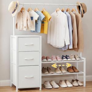 Tall Closet Organizer Dresser 47.2" H x 39.7" WKids Dressers for Bedroom,with Extendable Clothes Hanging Rack & Shoe Rack3 Fabric Drawers Chest of Drawers,Bedroom, Living Room