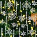 FOIMAS 48pcs Christmas Snowflake Icicle Ornament,Large Acrylic Icicle Snowflake Drop Hanging Ornaments with Silver String for Christmas Tree Home Decoration (Clear)