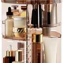 Rotating Makeup Organizer Countertop, DIY Adjustable Trays Spinning Skincare Organizers, Cosmetic Display Shelf with Perfume & Brush Holder, Multi-Function Desk Storage Carousel for Vanity Bathroom (Clear Coffee)