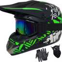 Youth Dirt Bike Helmets Fashion Kids Children Motocross, Motorcycle, BMX, ATV, Off-Road, Four Wheeler, Moutain Bike Full Face Helmets Dot Approved (Goggles Gloves Faceshield) (Medium, Green)