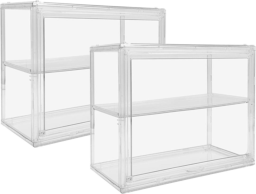 2 Pack Acrylic Display Case, 2/3 Layer Adjustable Figure Display Case, Wall-Mounted Dustproof Showcase for Collectibles Action Figure (2, 2 Tiers)
