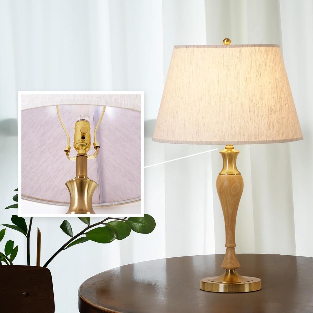 Table Lamp, Modern Nightstand Desk Lamp with Dimmer Switch and Bulb, Mid Century Lamp for Living Room and Office, Wood Bedside Lamp for Bedroom, Home Dcor, Natural Wood Finish