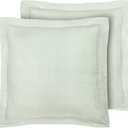 Laura Ashley - Euro Shams, 100% Smooth Cotton with Envelope Closure, Throw Pillow Cover for Bed or Couch, Oeko-Tex Certified, Set of 2 (Ticking Stripe Green, 26" x 26")