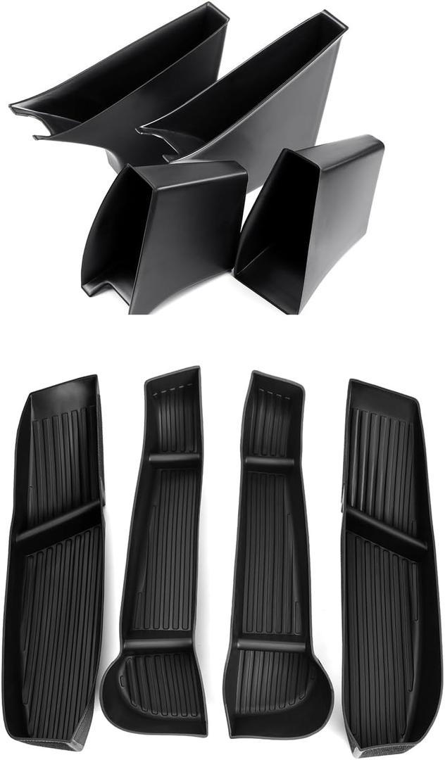 8PCS Door Tray Organizer with Handle Pockets for Tesla Model Y Accessories 2020 2021 2022 2023 Front & Rear Car Door Side Slot Tray Organizer Storage Box Black