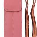 Eyelash Applicator Tweezers 2 PCS Tool for False Eyelash Application & Lash Extensions, Mistake-Proof Lash Placement Tweezers for Professional and DIY Use, with Pink Leather case