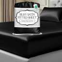 DECOLURE Satin Fitted Sheet Queen Size (1 PC)  Luxuriously Smooth & Softer Than Silk Bed Sheets w/ 15 Inch Deep Pocket Hypoallergenic Wrinkle Free, Secure Snug Fit, Elastic Corner Straps (Black)