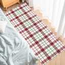 Buffalo Plaid Kitchen Rug - Xmas Green Red White Tartan Carpet Runner - Non Slip Rug for Laundry, Bedside, Bathroom, Bedroom - 15.7"X47.2