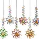 HDCRYSTALGIFTS 6PCS 12.5'' Crystal Sunflower Suncatchers for Window Hanging, Window Sun Catchers Crystals Rainbow Maker Light Catcher Indoor Outdoor Garden Decor Glass Ornaments for Christmas Tree